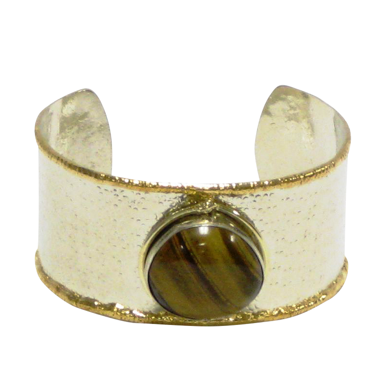 Gold White Metal Cuff w/Tiger Eye (Sale Item Not Returnable)
