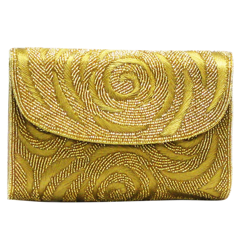 David Jeffery Handbag - Gold Beads & Gold Embroidery w/Chain Strap