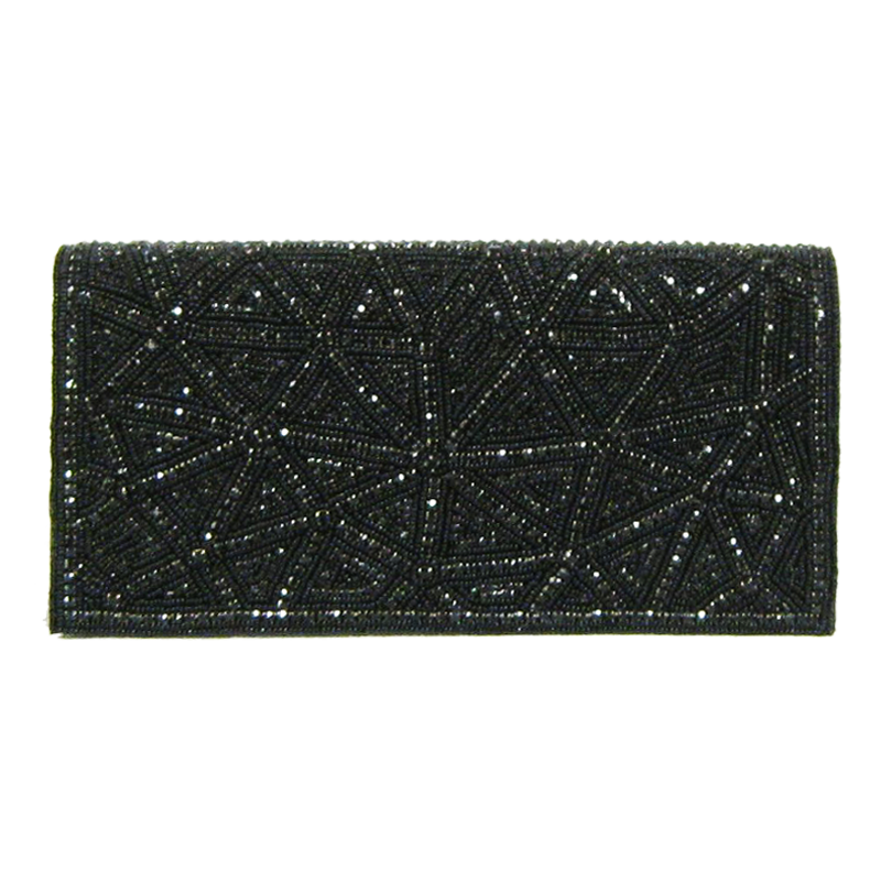David Jeffery Handbag - Black Crystals Beads w/Crystal Strap