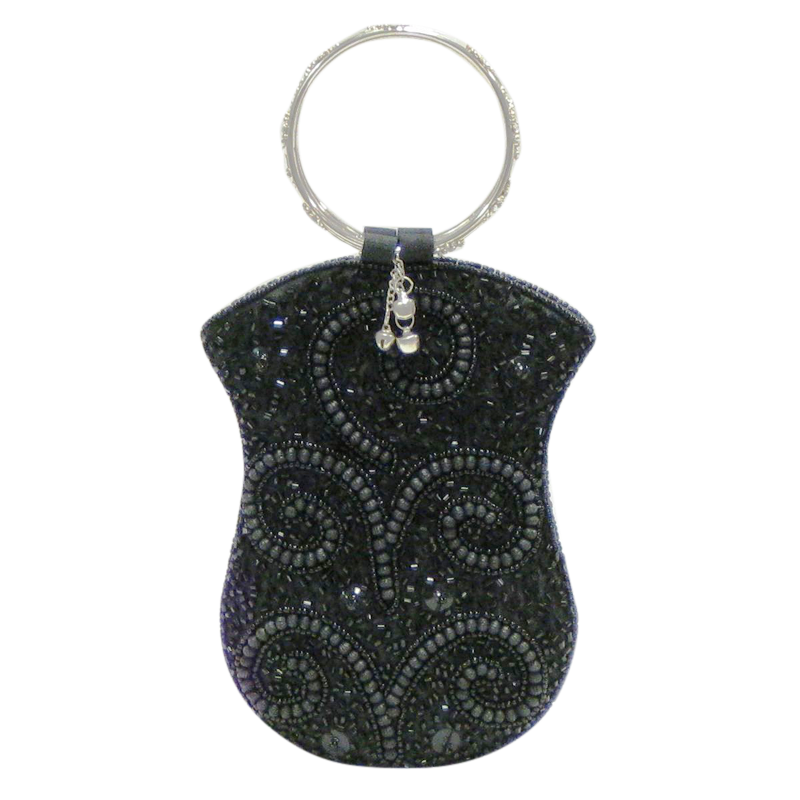 Mobile Bag - Black Beads w/Ring Handle