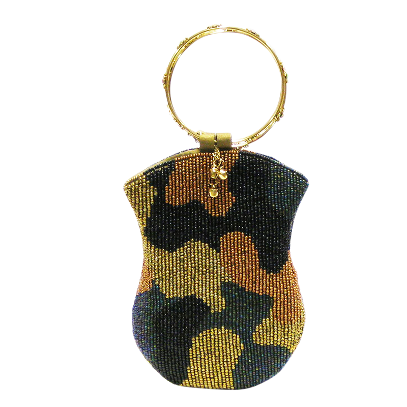 David Jeffery Mobile Bag - Gold Black Brown Beads w/Ring Handle