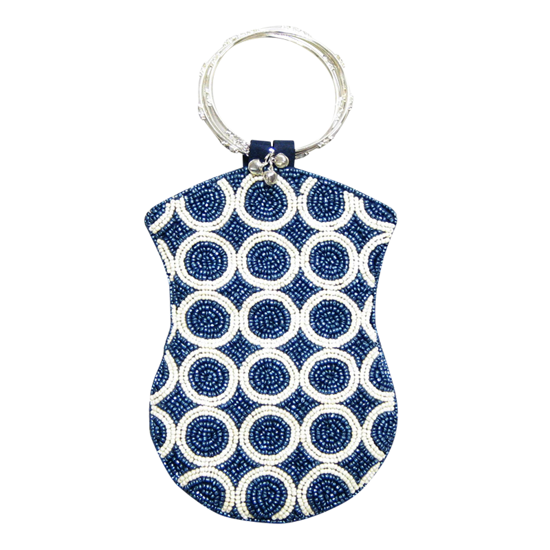David Jeffery Mobile Bag - Ivory & Blue Beads w/Ring Handle