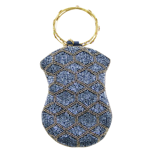 David Jeffery Mobile Bag - Blue & Silver Beads w/Ring Handle