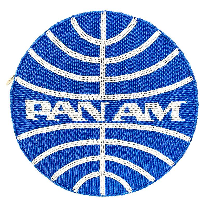 David Jeffery Handbag - Pan Am White Blue Beaded Round w/ Silver Chain Strap