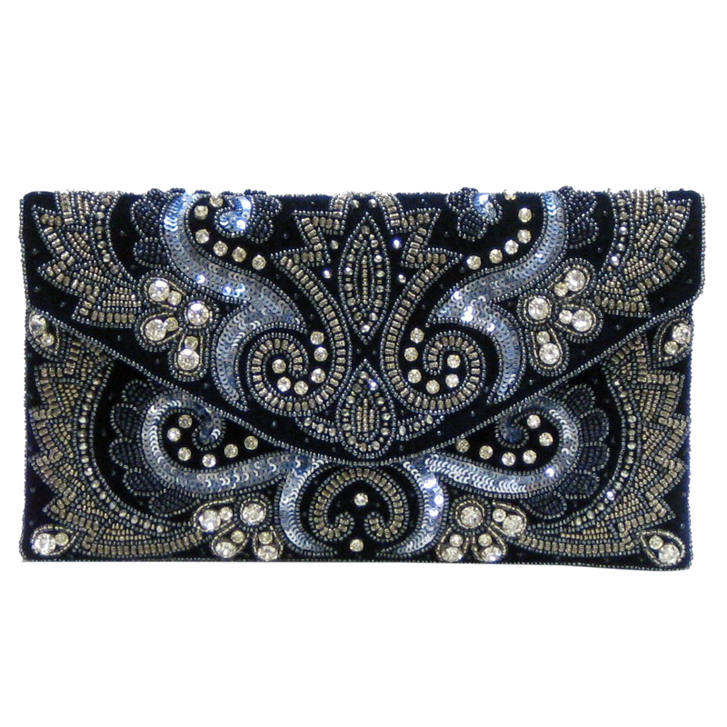 David Jeffery Handbag - Blue Beads Sequins w/Chain Strap