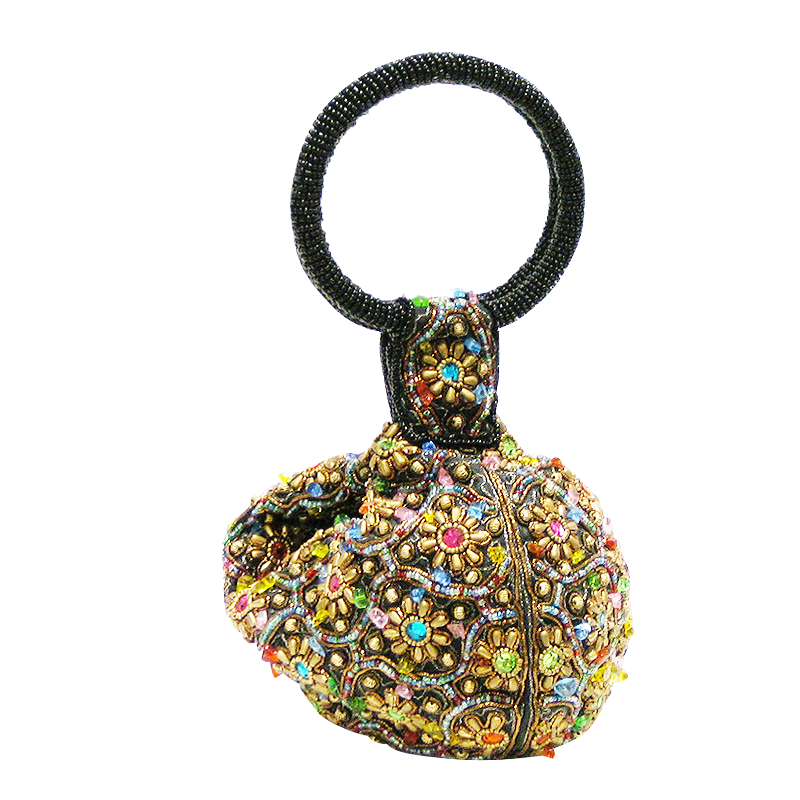 Handbag - Multicolor Beads w/Beaded Ring Handle