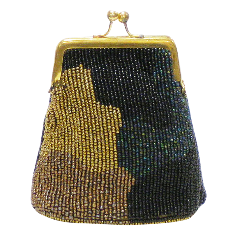 David Jeffery Coin Bag - Black Gold Brown Beads