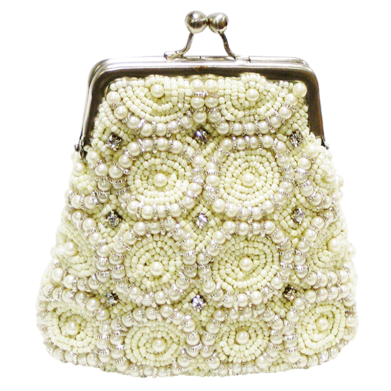 David Jeffery Coin Bag - Ivory Beads & Clear Stones